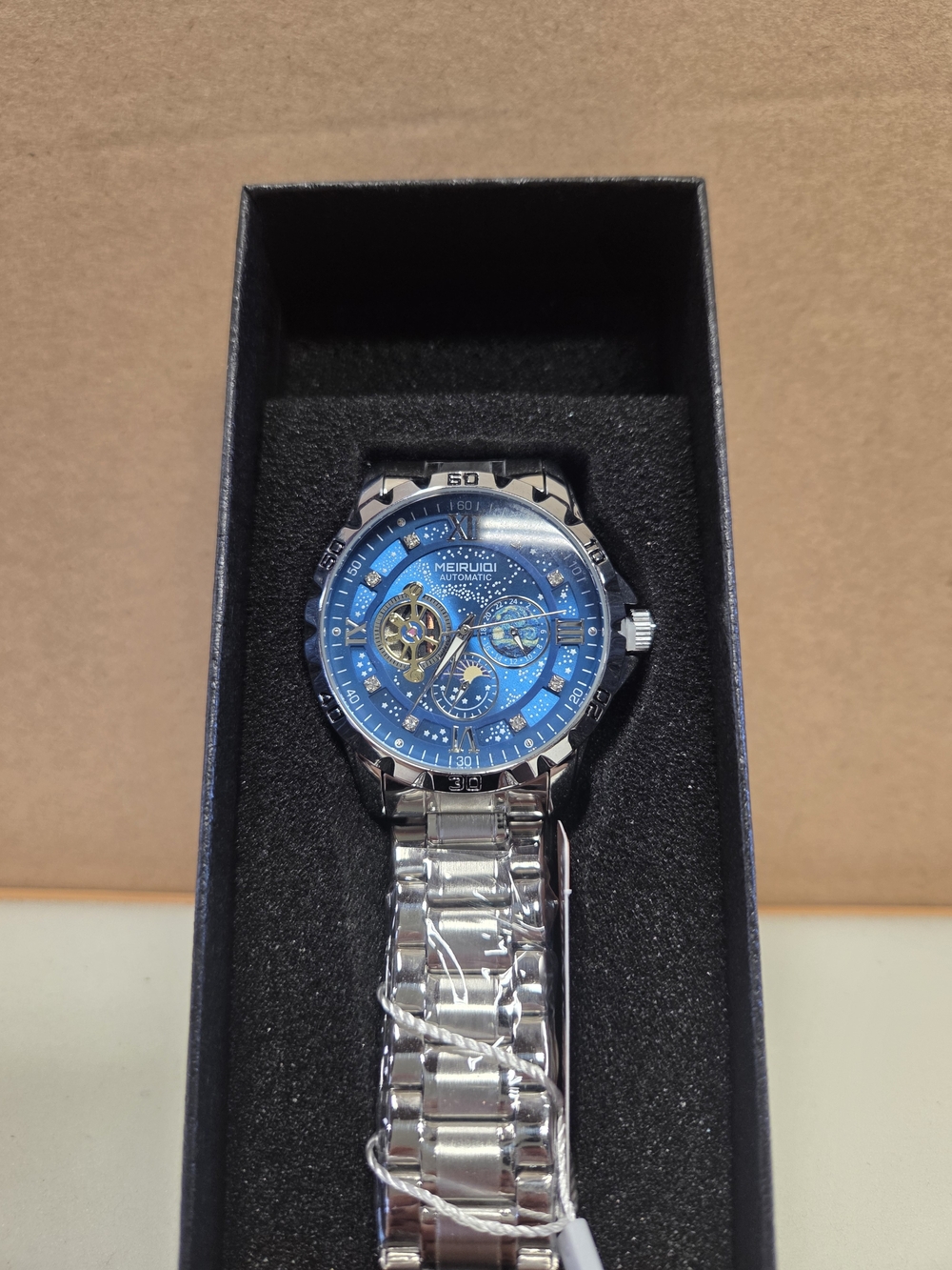 FULLY AUTOMATIC Men's Blue Skeleton Dial Stainless Steel Watch